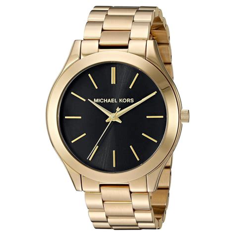 michael kors slim runway watch black gold|Michael Kors black dial watch.